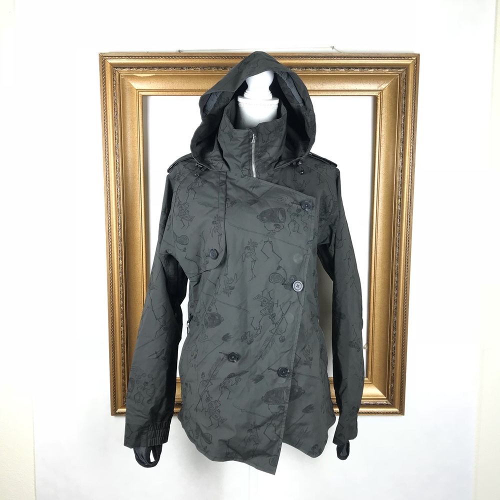 HOLDEN gray skeleton print asymmetric snow coat, M